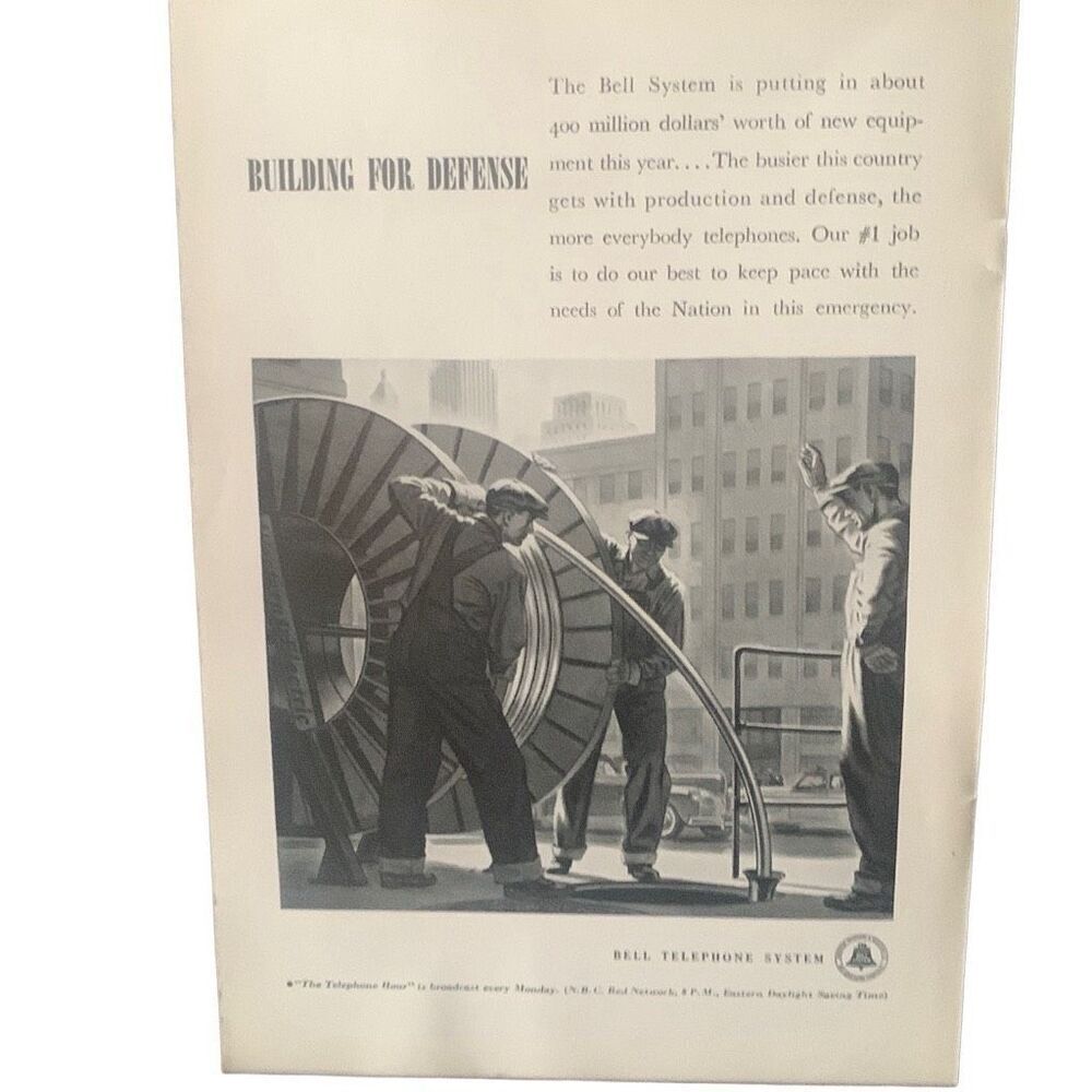 Vintage 1941 Bell Telephone System Building For Defense Ad Advertisement